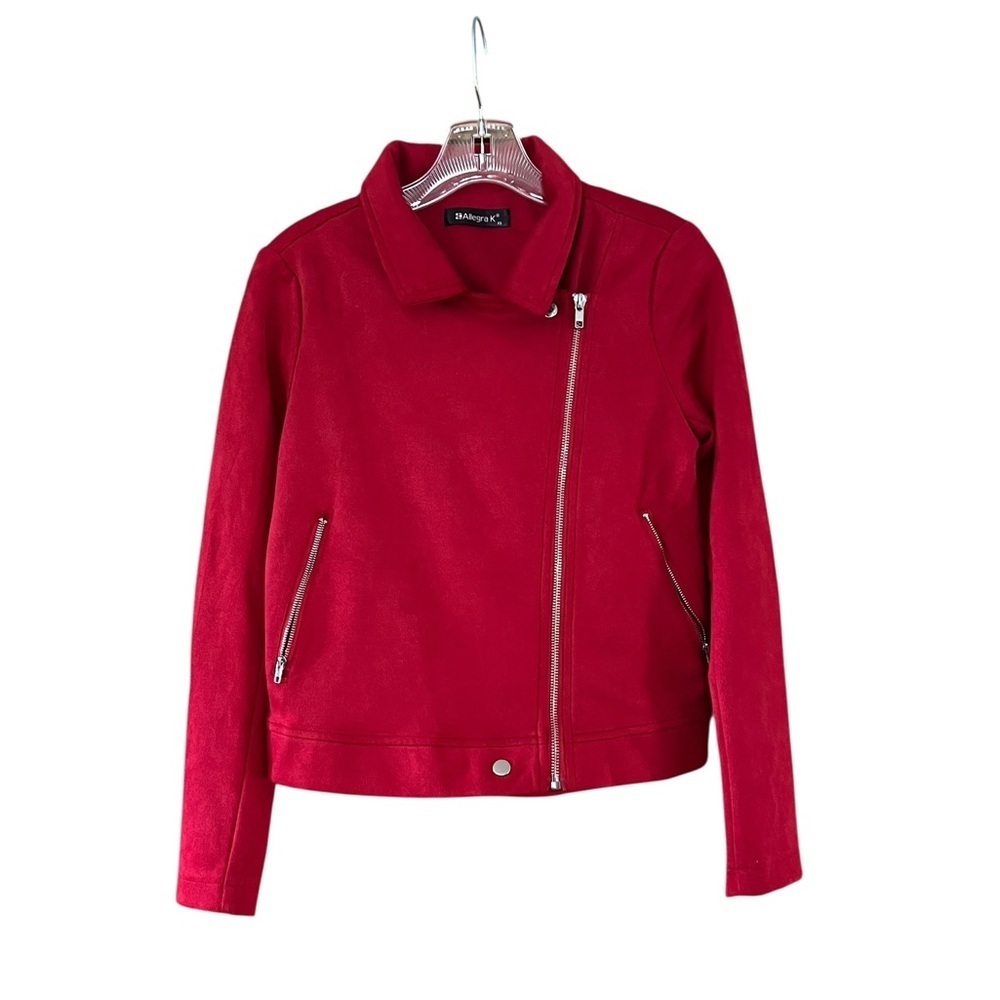 Allegra K Women's Red Faux Leather Jacket